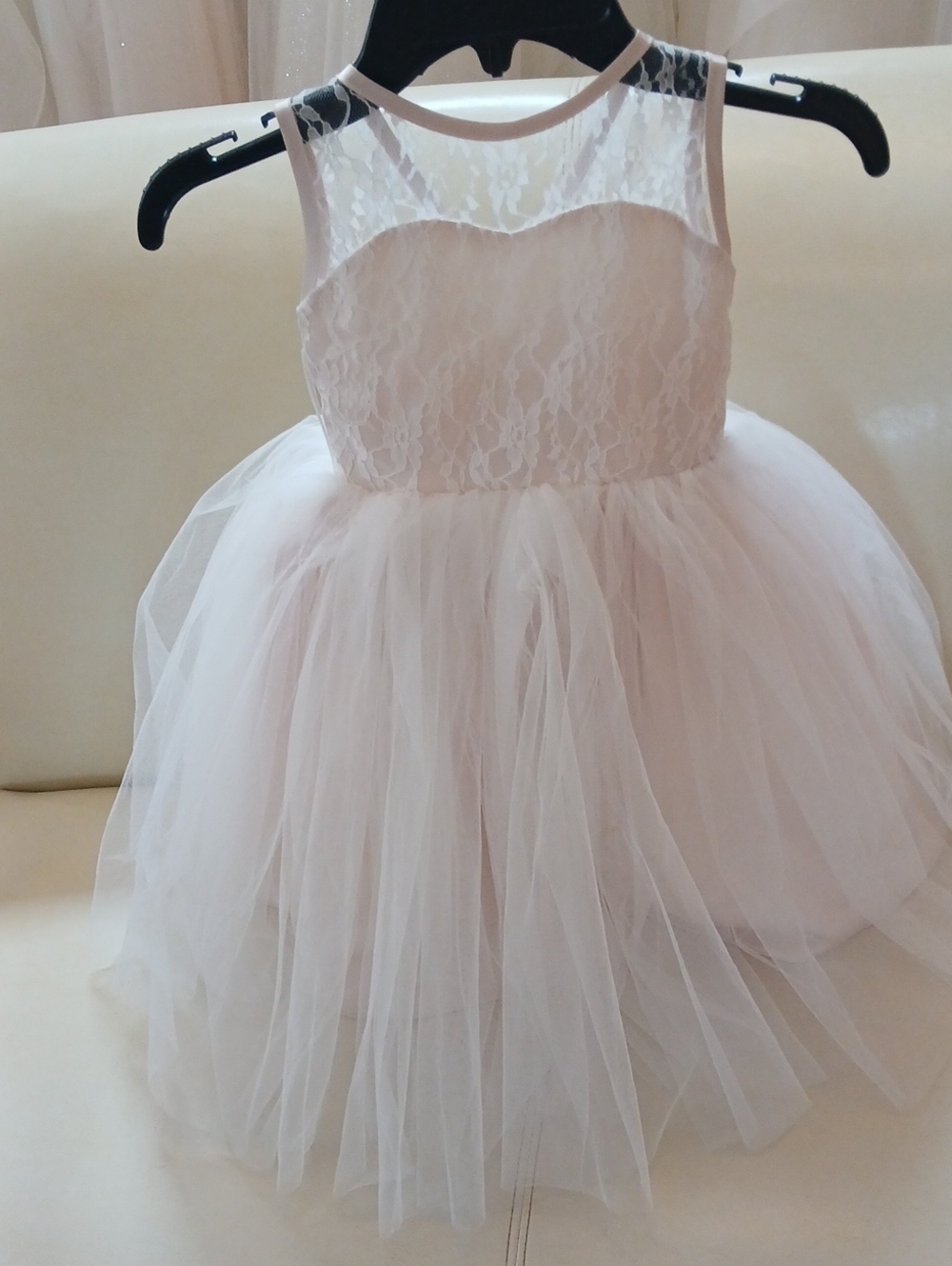 Champagne Ivory Tulle Lace Flower Girl Dress Size 2